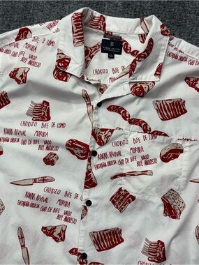 Roark Revival Shirt Mens L White Meat Print Chorizo Bife Knife 100% Cotton